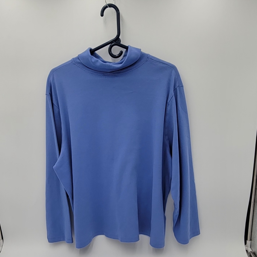 L.L.Bean Blue Long Sleeve turtleneck Blouse I00 % Cotton, Size 3x